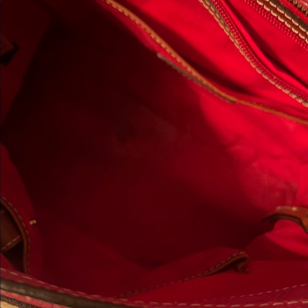 Dooney & Bourke Red Tote with Brown Trim